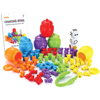 Plastic Counting Sorting Bears Toy Set with Matching Sorting Cups Toddler Game for Pre-School Learning Color Recognition Stem Education