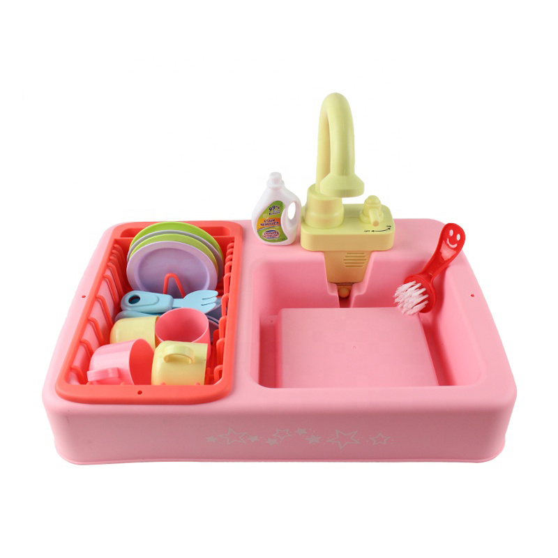 Wholesale Pink Spraying Water Dishwasher Utensil Play Set Educational Toys Mini Plastic Pool Sink Little Wash Basin Suit
