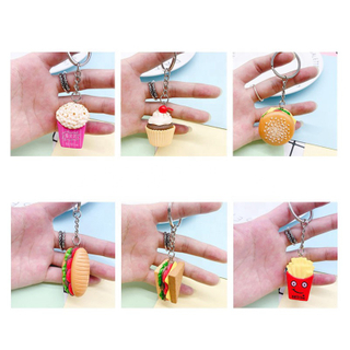 Most Popular Mini Toy Sandwich Bag Hanging Keychain PVC Material Pretend Food Keyrings, Hamburger Keychain