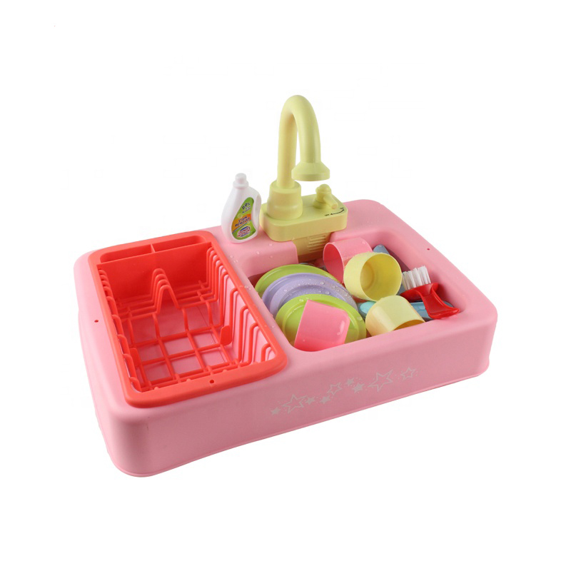 Wholesale Pink Spraying Water Dishwasher Utensil Play Set Educational Toys Mini Plastic Pool Sink Little Wash Basin Suit
