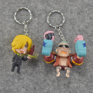 Sromda One Piece Cartoon Character Anime Action Figure Set Keychains PVC Luffy Figure with Keyrings