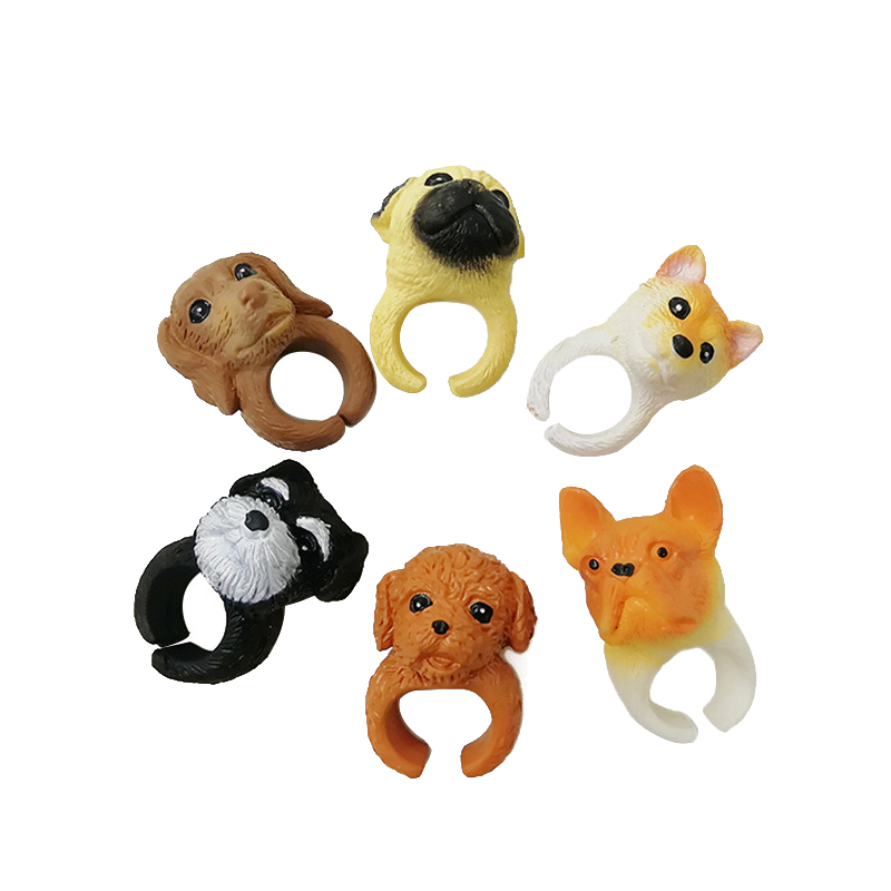 New Fashionable Custom Cute Mini PVC Plastic Animal Dog Rings Toys for Children's Adult's 